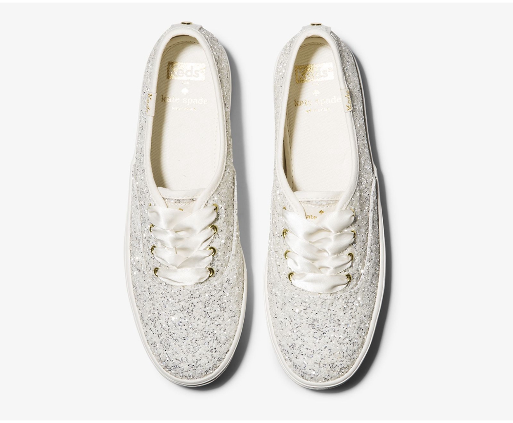 Zapatillas Keds Mujer Blancas - Kate Spade New York Triple Glitter - 579-NMSVHJ